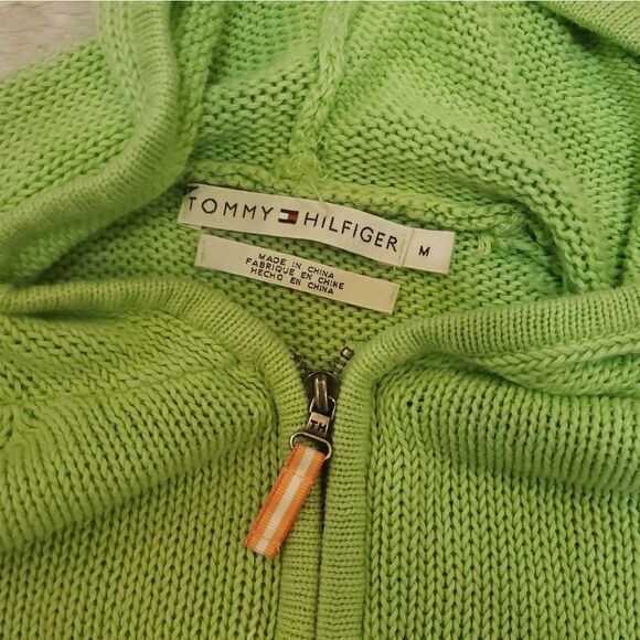 Tommy Hilfiger Green Knit 3/4 Sleeve Knit Zipper Jacket, Size Medium - Picture 2 of 8